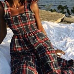 Hill House Navy and Red Plaid Midi Dress